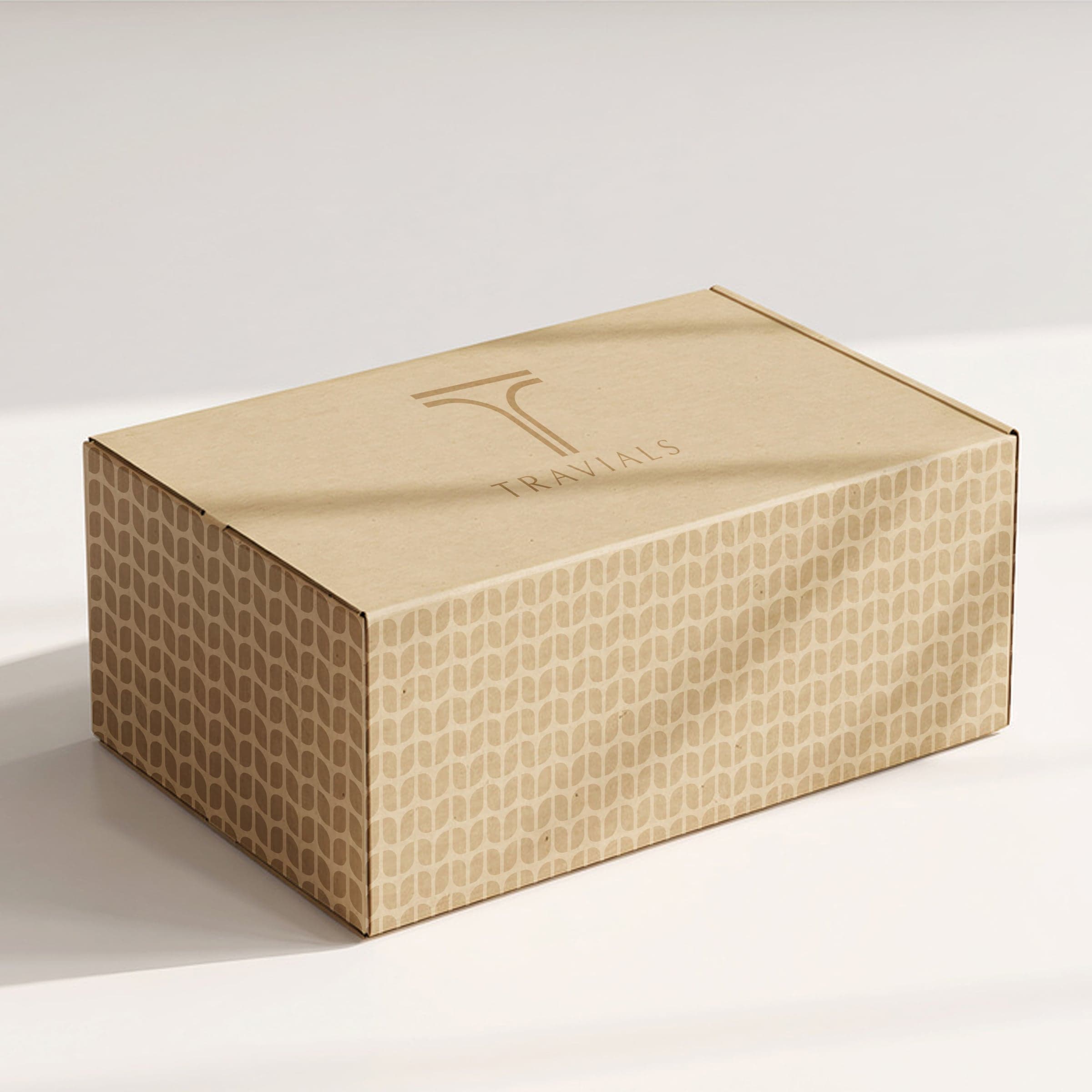 Travials — patterned kraft packaging mockup